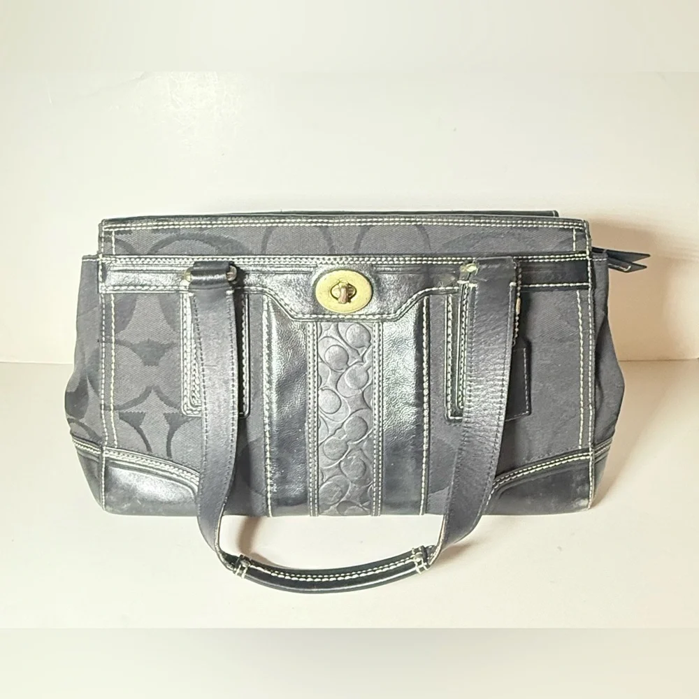 COACH Black Hampton Caryall Signature C Satchel Bag